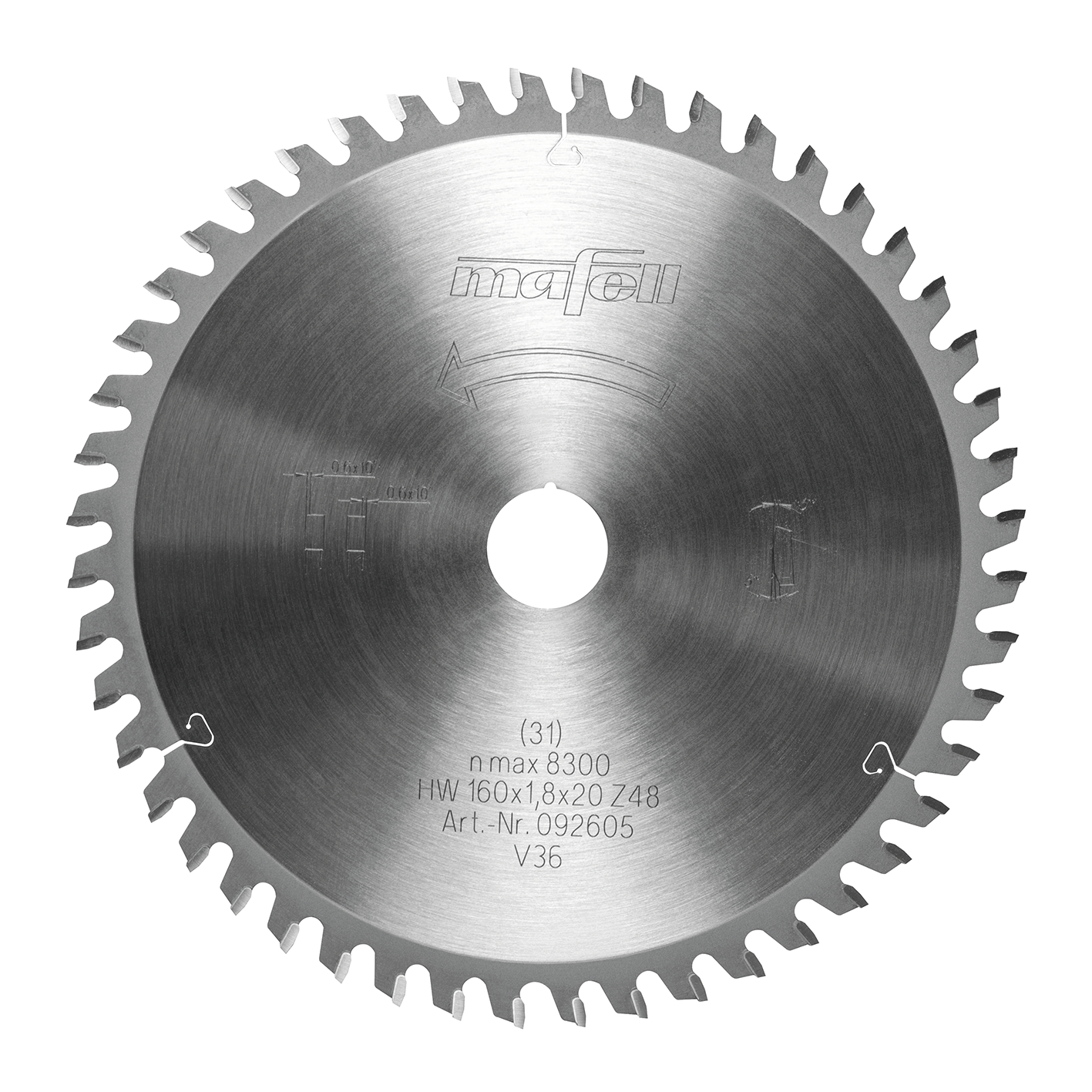 Mafell Sägeblatt-HM, 160 x 1,2/1,8 x 20mm, Z48, 2FZFA, für Aluminium/ Plastik