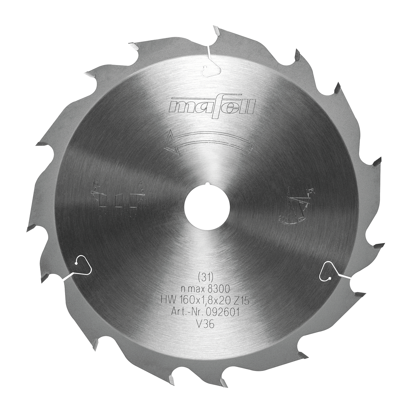 Mafell Sägeblatt-GT, 160 x 1,2/1,8 x 20 mm, Z15-3, 2WZ/FZ, für Längsschnitte in Holz