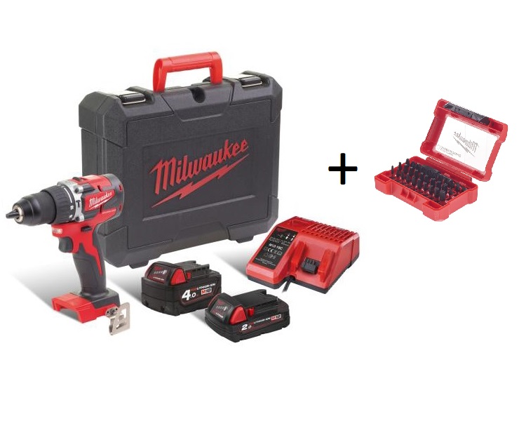 Milwaukee Akku-Schlagbohrschrauber M18BLPDRC-422C inkl. Bitbox SHOCKWAVE™ Compact-Set (32-teilig)