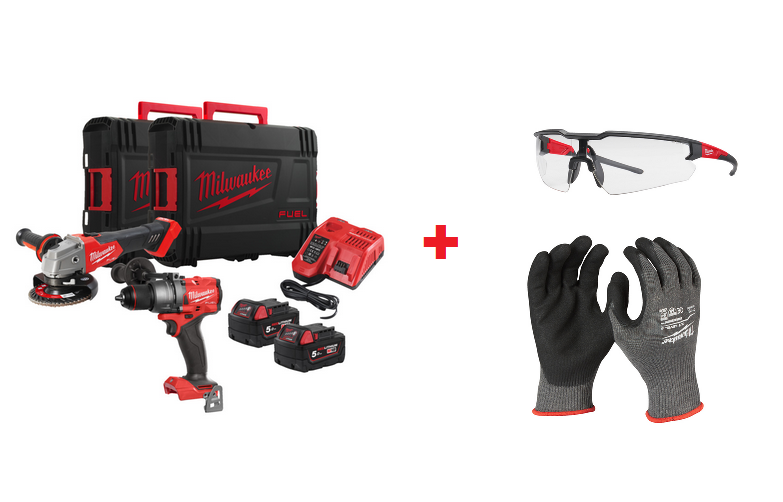 Milwaukee Aktions-SET M18FPP2E3-502X Akku-Schlagbohrschrauber & Akku-Winkelschleifer