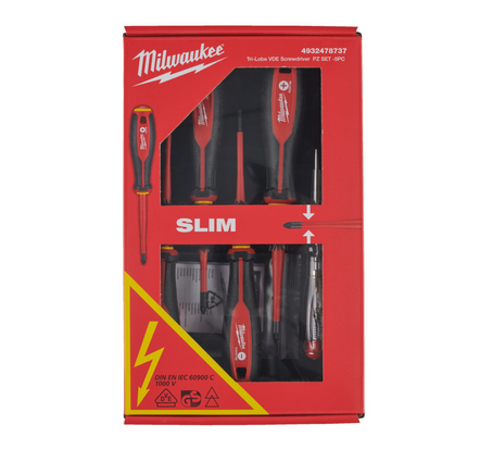 Milwaukee Tri-Lobe Schrauberdreher, VDE geprüft 5-teiliges Set SL/PZ/Spannungsprüfer Milwaukee Tri-Lobe Schrauberdreher, VDE geprüft 5-teiliges Set SL/PZ/Spannungsprüfer