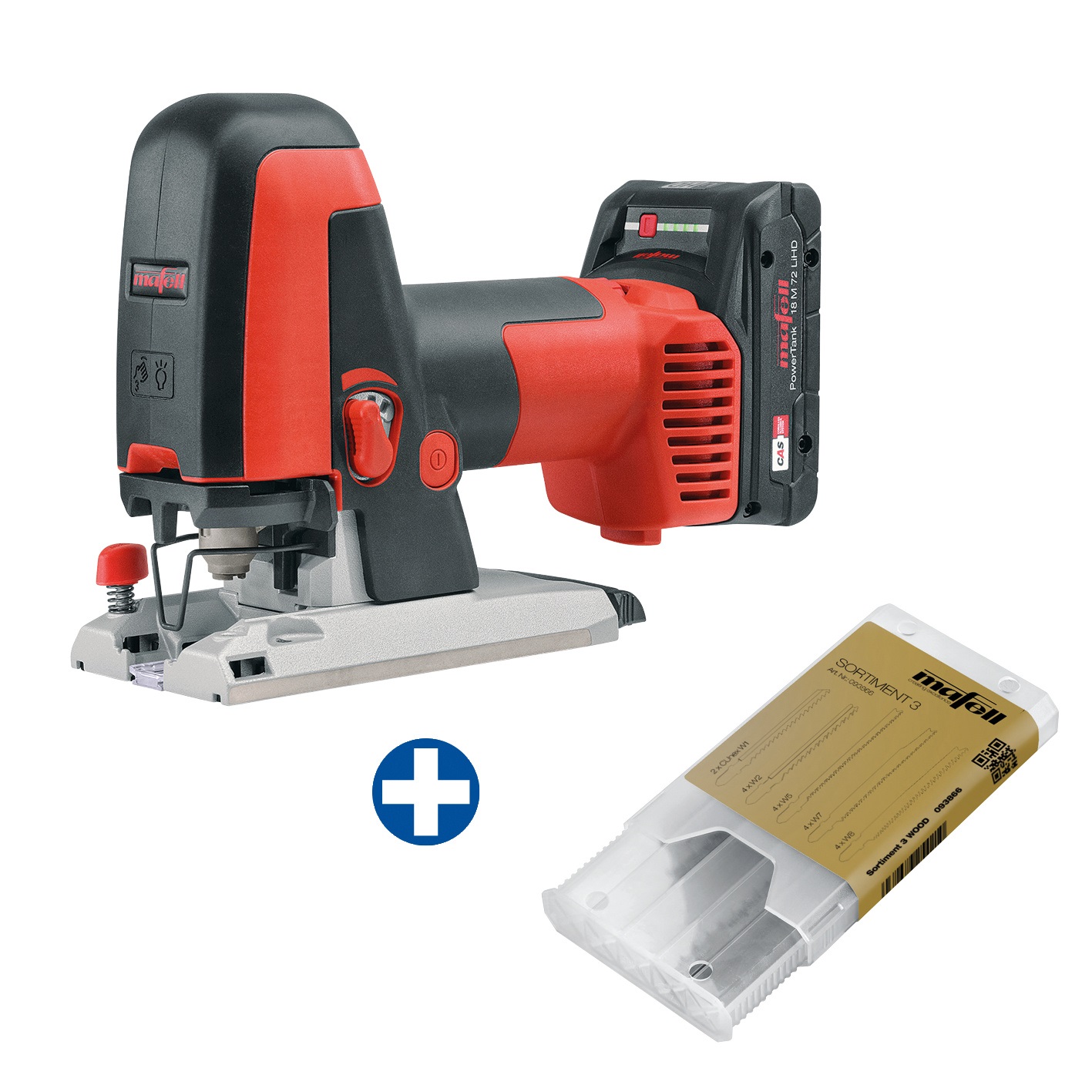 Mafell Akku-Performance Stichsäge PS 2-18 im MAX3 + Sortiment 3 Wood 4 x W2, W5, W7, W8, 2x CUnex W1