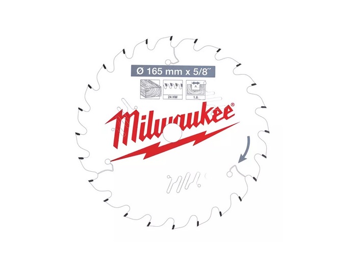 Milwaukee Kreissägeblatt Holz 165 x 5/8 x 1,6 x 24 WZ