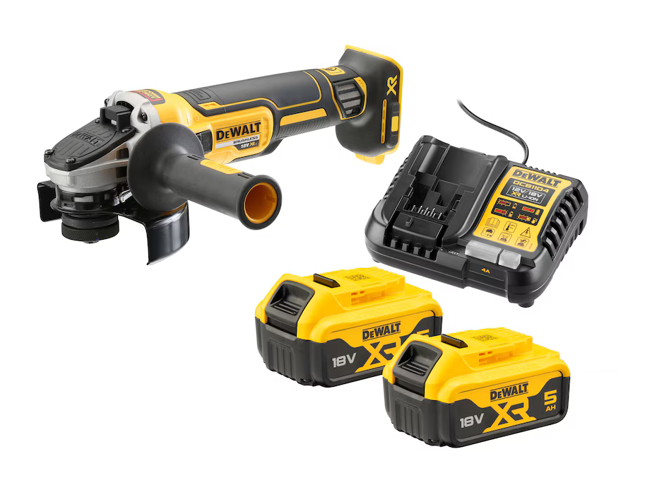 DeWalt-Akku-Winkelschleifer DCG405P2-QW mit Ladegerät und Akkus