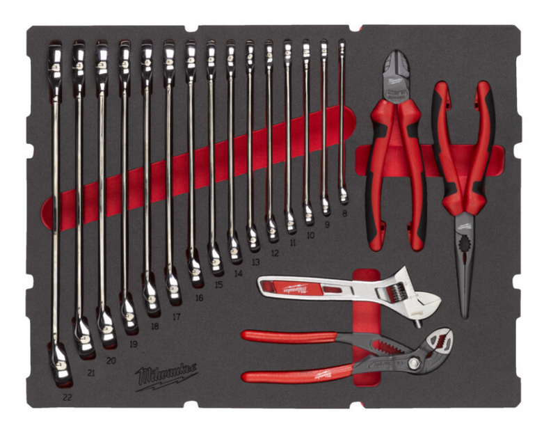 Milwaukee PACKOUT Ringmaulschlüssel und Zangen 19-teilige Einlage für PACKOUT Koffer mit Schublad
