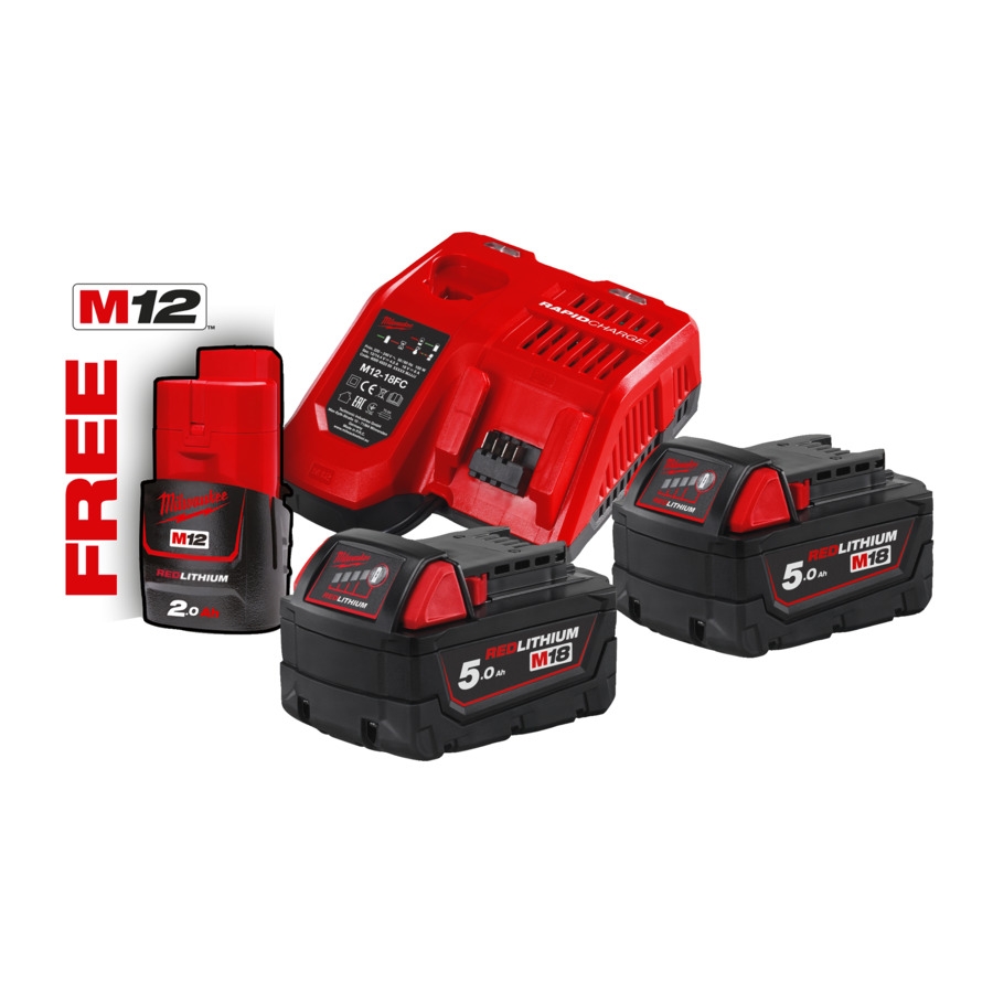Milwaukee Akkuset M18HNRG-552 18V Starterset mit 2x 5,5 AH Akkus & 1x 3,0 Akku 
