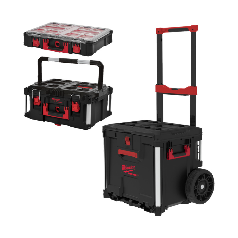 Milwaukee PACKOUT Starter-Set 3 3-teilig PACKOUT Trolley Koffer mit Schublade, Koffer groß