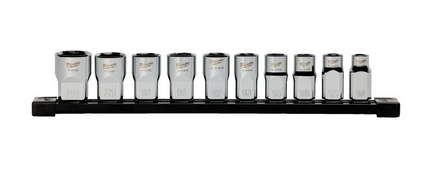 Milwaukee Steckschlüsseleinsatz 1/2" Set 6-kant metrisch, 10-teilig auf Schiene