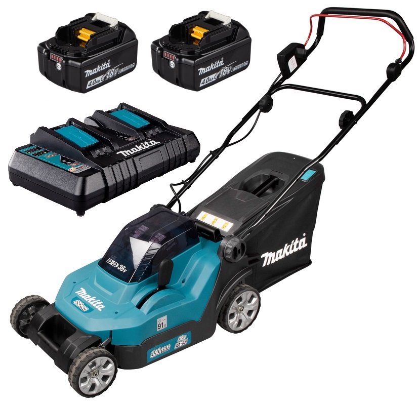 Makita Akku-Rasenmäher DLM382PM2 inkl. 2x 18V 4Ah Akku und Doppel-Schnelladegerät DC18RD