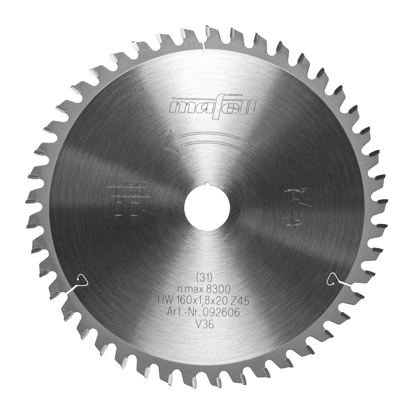 Mafell Sägeblatt-GT, 160 x 1,2/1,8 x 20mm, Z45-3, FZ/FZ/TR, für Schichtstoffplatten
