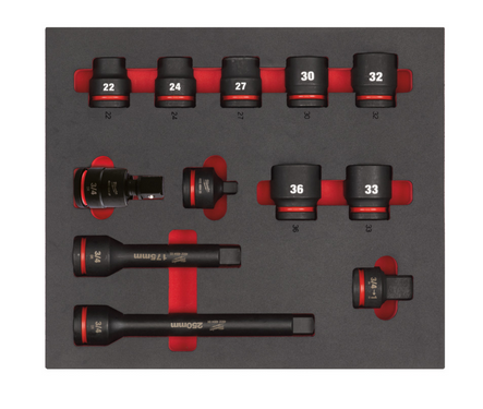 Milwaukee 3/4" SHOCKWAVE Schlagnüsse Einlage 12-teilige Einlage für Werkstattwagen 78 cm