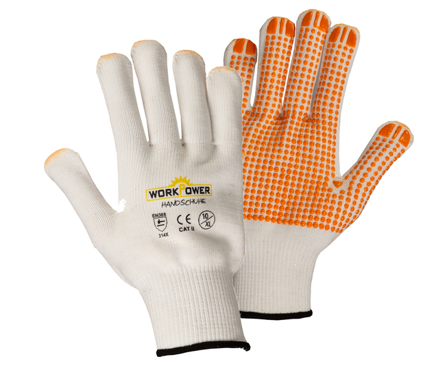 15HCgLuKnQf954J Feinstrickhandschuh Orange Dot EN 388 Kategorie 2