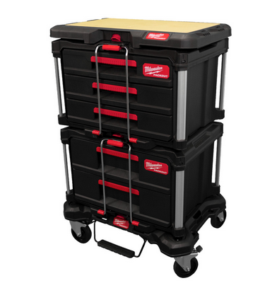 Milwaukee PACKOUT Starter-Set Automotive 4-teilig PACKOUT Rollbrett, Koffer mit 2 Schubladen, Koffer