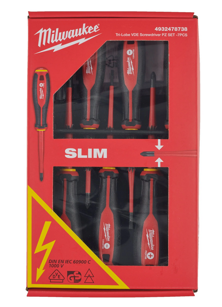 Milwaukee Tri-Lobe Schrauberdreher, VDE geprüft 7-teiliges Set SL/PH/PZ/Spannungsprüfer Milwaukee Tri-Lobe Schrauberdreher, VDE geprüft 7-teiliges Set SL/PH/PZ/Spannungsprüfer