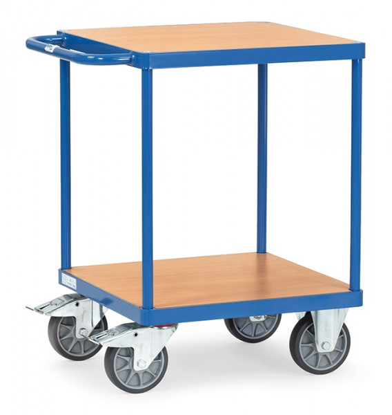 Fetra schwerer Tischwagen mit quadratischer Ladefläche und 2 Böden aus Holz 2496