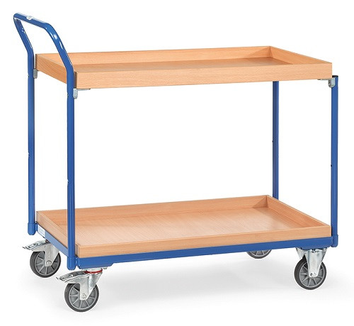 Fetra Leichter Tischwagen mit 2 Kästen aus Holz, Griff hochstehend und Ladefläche 850 x 500 mm 3760
